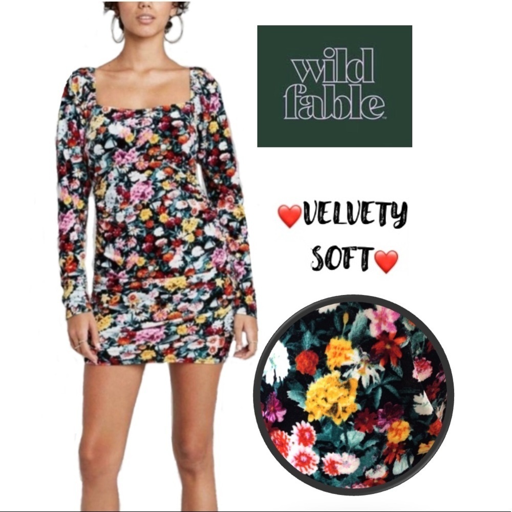 Wild Fable Floral Velvet Long Sleeve Bodycon Dress